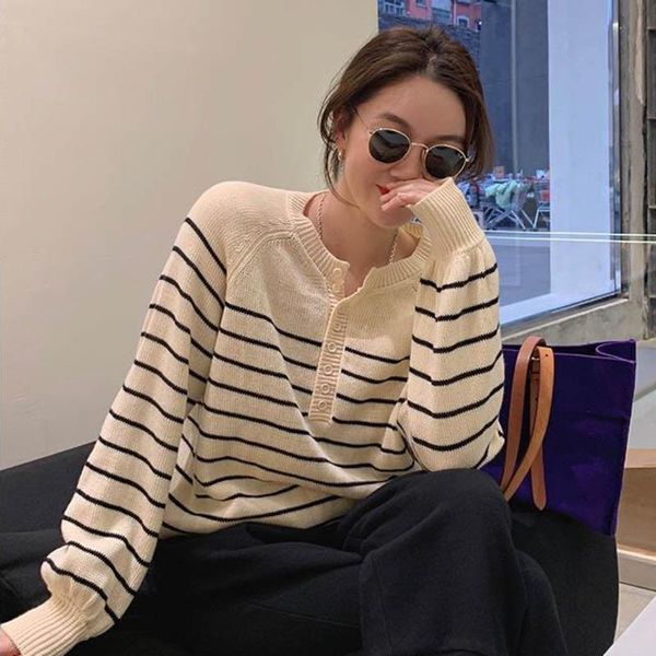 

women's sweaters spring autumn underwear niche chic striped knitted bottoming shirt design sense western style youthful-looking, White;black