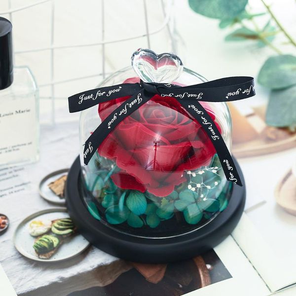 

decorative flowers & wreaths artificial flower heart glass dome simulation rose home desk decoration valentine's day birthday gift