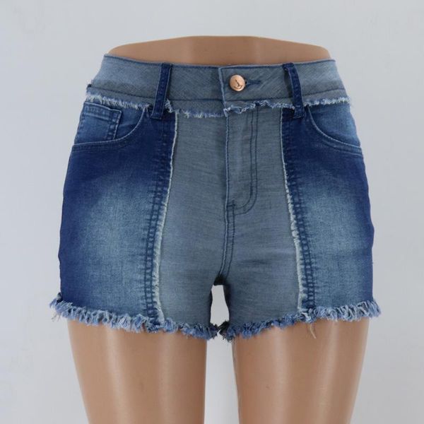 

women's jeans denim shorts women slim casual mid-waist fashion tassels, Blue