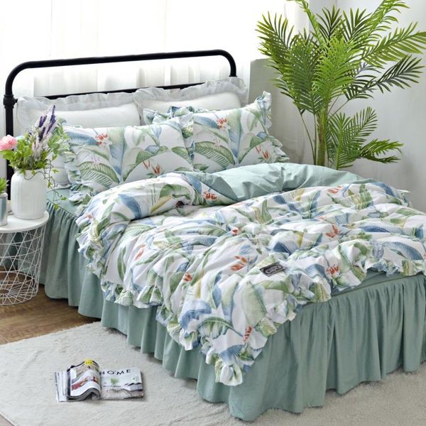 

bedding sets tropical leaf plant print bed skirt set 100% cotton duvet covers 3/4pcs king  full twin size flower home textile