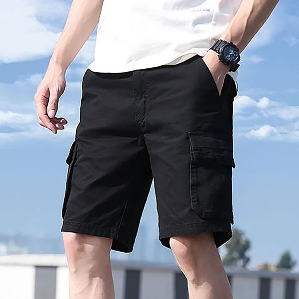 

men's shorts fashion solid color work trouser pocket pants cotton cargo overalls breathable beach boardshorts men sweatpants, White;black