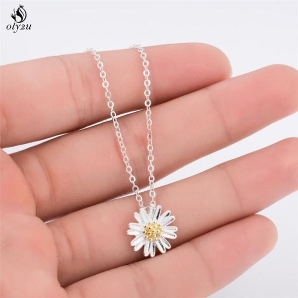 

pendant necklaces oly2u style daisy necklace fashion wedding jewelry statement for women friend collier femme, Silver