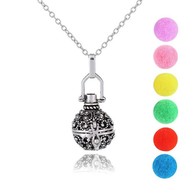 

chains felt ball lava antique retro luminous diffuser necklace small box perfume essential oil jewelry, Silver
