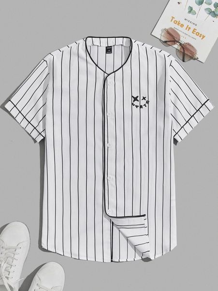 

men letter graphic striped shirt 14dk#, White;black