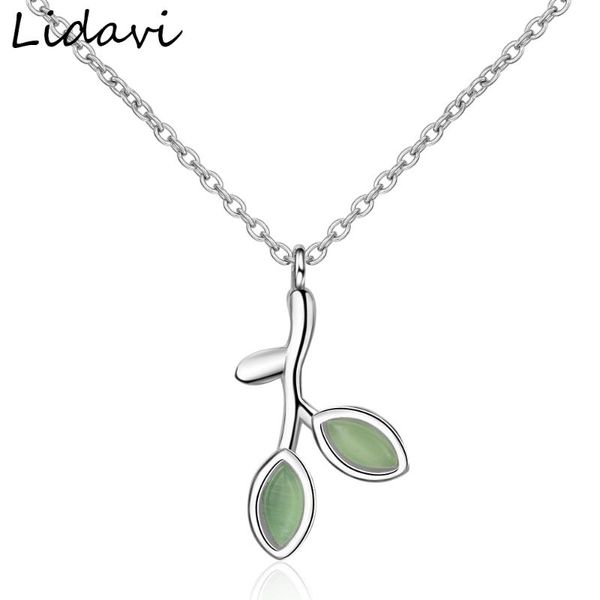 

chokers lidavi 925 sterling silver women leaves necklaces with grade cat eye stone leaf pattern female fashion party jewelry n73, Golden;silver