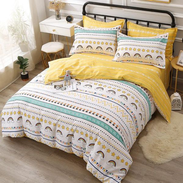 

bedding sets nordic 3/4pcs set plant cashmere cotton a/b double-sided white and yellow rainbow pattern  full single size oceania