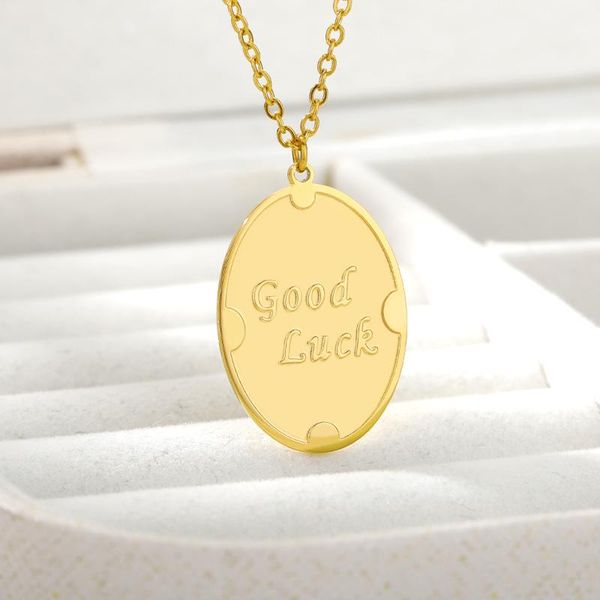 

chains oval letter good luck necklaces for women men gold silver color stainless steel sweater chain pendant necklace trend jewelry
