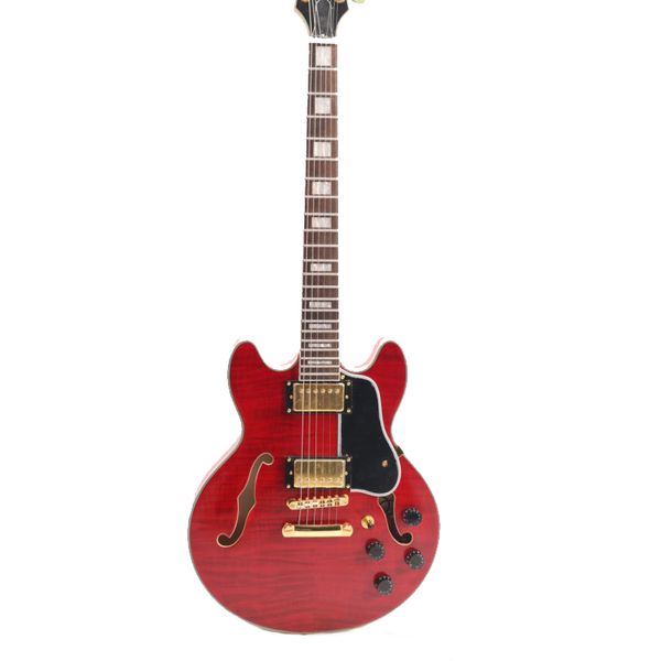 

new 6 strings 339 semi hollow body electric guitar red f hole gold hardware black pickguard rosewood fingerboard