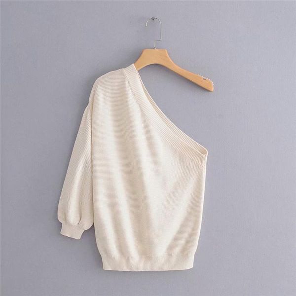 

women's sweaters jiumeidai white one shoulder strapless women knitted female ladies plus size loose lantern sleeve korean casual, White;black
