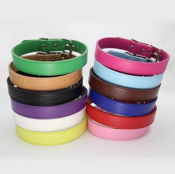 

new 12pcs/set pets collar high quanlity dog leash adjustable pu flat belt pet necklace for cats dogs pets supplies