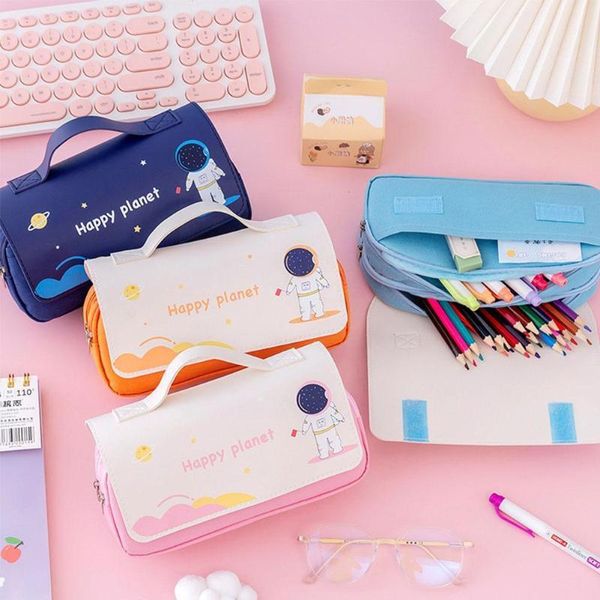 

pencil cases cute astronaut pattern student portable stationery cartoon multifunctional large capacity bag v0f2