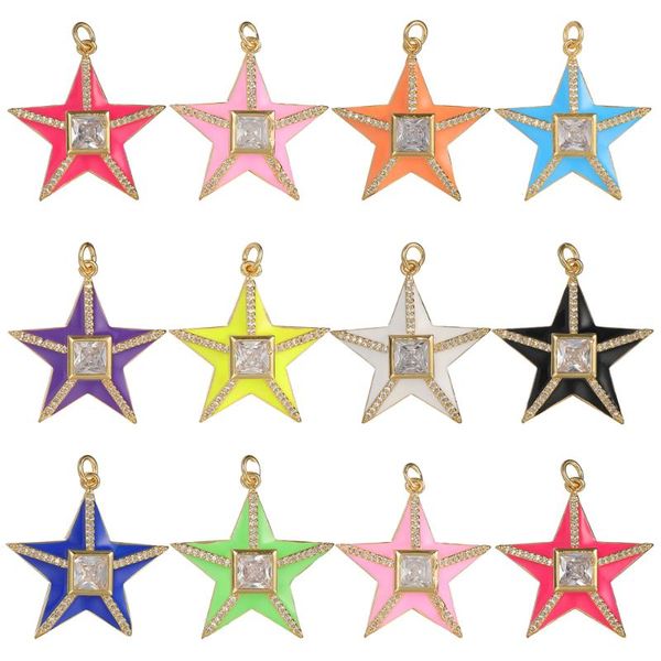 

charms juya diy fashion pendant jewelry making accessories supplies handicraft candy colorful pentagram star enamel wholesale, Bronze;silver