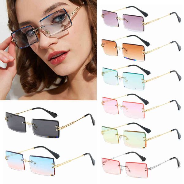 

summer sunglasses 1pc trendy fashion rimless small rectangle sun glasses traveling style uv400 shades eyewear accessories for unisex, White;black