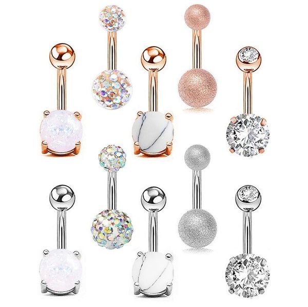 Sexy 316L Chirurgenstahl Bar Bauchnabelringe Frauen Kristallkugel Mädchen Nabelpiercing Barbell Ohrring Stein Körperschmuck Set