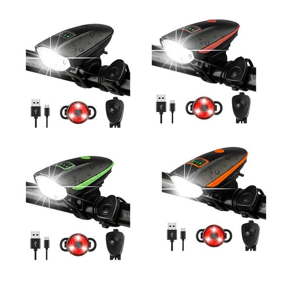 

bike lights set with horn 1400lm usb rechargeable bicycle headlight & tail light 3 lighting modes