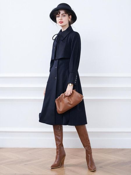 

women's clothing 2021 winter fashion short coat wool vest skirt two piece set & blends, Black