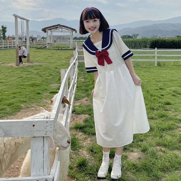 

women's t-shirt japanese navy collar short sleeve white dress teens casual cute summer high waist loose jk shcool girls sailor cos