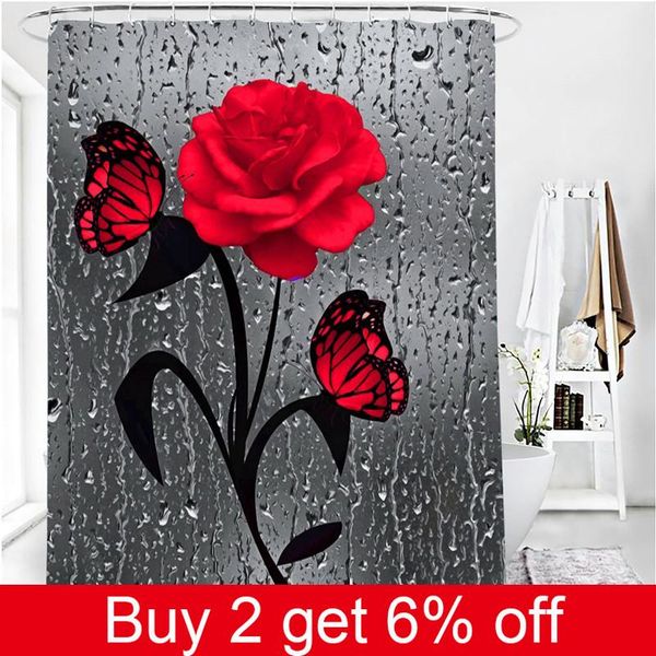 

polyester fiber bath curtain flowers 3d printed waterproof shower with 12 hooks for home decor bathroom accessories curtains