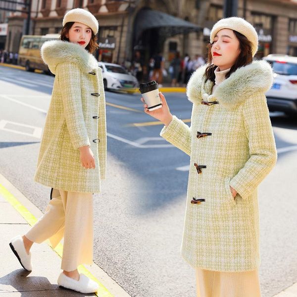 

women's wool & blends gold mink overcoat clothing han edition fashion autumn and winter long loose cloth coat, Black