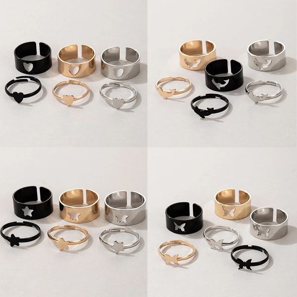 

designer rings docona punk butterfly heart couple ring sets for women men bohe hollow geometry mix colors party jewelry accessory anillo, Golden;silver