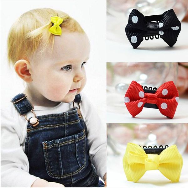 

10pcs/lots candy color baby mini small bow hair clips safety pins barrettes for children girls kids accessories, Slivery;white