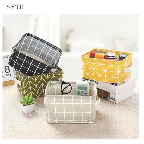 

storage baskets syth linen fabric clothes box with handle folding sundries toy basket closet organizer household
