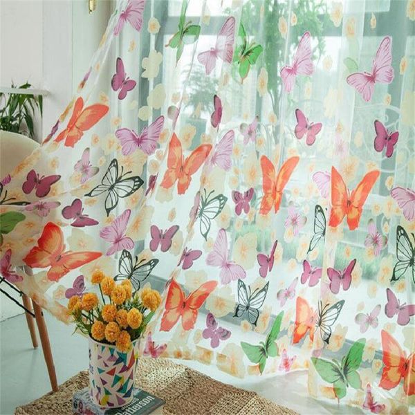 

butterfly flower multicolor pattern sheer curtain tulle window treatment voile drape valance 1 panel fabric bedroom & drapes