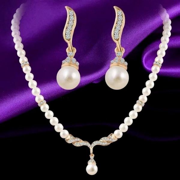 

party favor 1 set exquisite pearl crystal pendant necklace earring female video gift