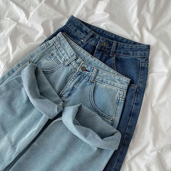 

women's jeans high waist slim embroidered wide leg women 2021 autumn hong kong style pants trouser femme fashion bottoms, Blue