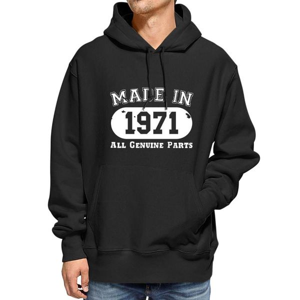 

men's hoodies & sweatshirts cotton hoodeds 50th birthday made in 1971 all genuine parts novelty gift for casual women sweatshirt loos, Black