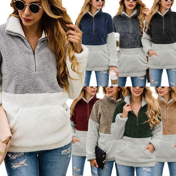 

women's hoodies & sweatshirts spot explosions winter 2021 zipper pocket high collar long sleeve coat, Black