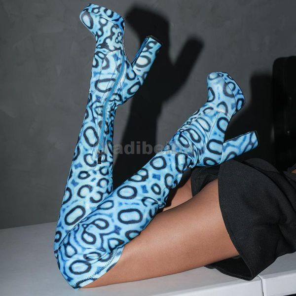 

boots women winter over the knee high long platform shoes stretch suede thigh chunky heel modern, Black