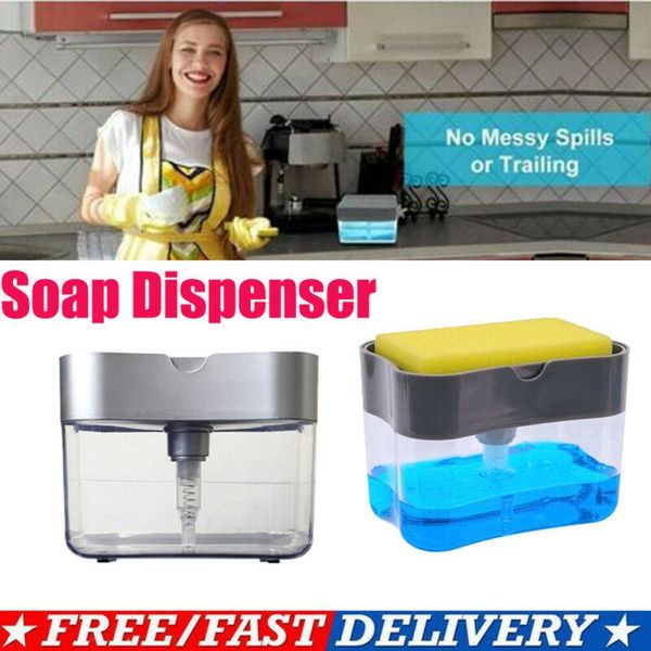 

storage bottles & jars portable 2 in 1 manual soap pump dispenser sponge holder for kitchen dish and 2021