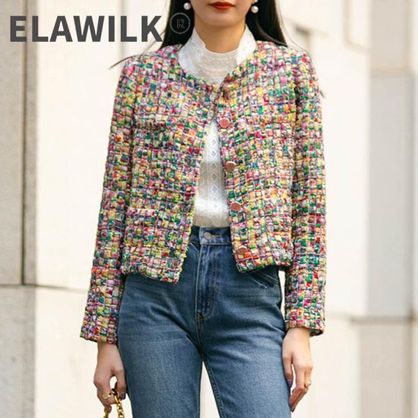 

women's jackets early autumn cropped jacket 2021 fall winter harajuku round neck plaid tweed women runway designer short coat streetwea, Black;brown