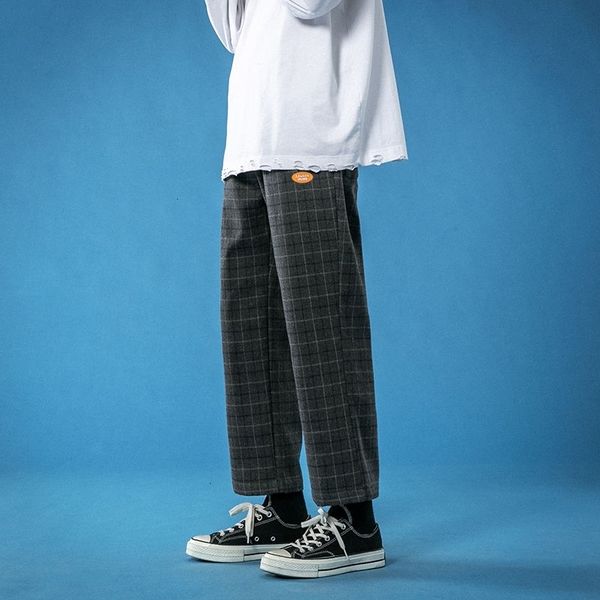 

men's pants winter thickened in warm woollen plaid printing casual cargo baggy loose sweatpants streetwear trousers m-5xl 5auq, Black