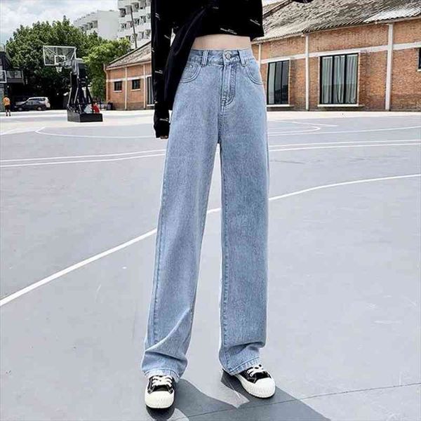 

smoky gray high-waisted wide-leg y2k women jeans hyuna style draped loose oversized straight pants trousers, Blue