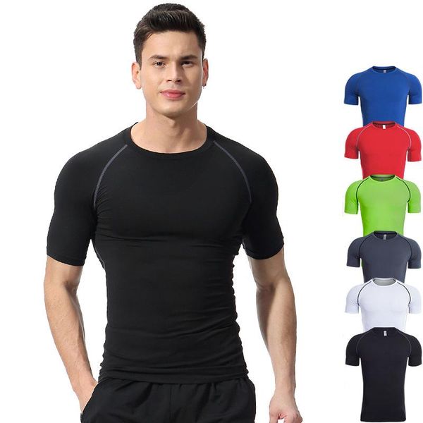 

multicolors men's gym running training fitness t shirts quick-drying pro shirt male short sleeve yoga jogging jerseys, Black;blue