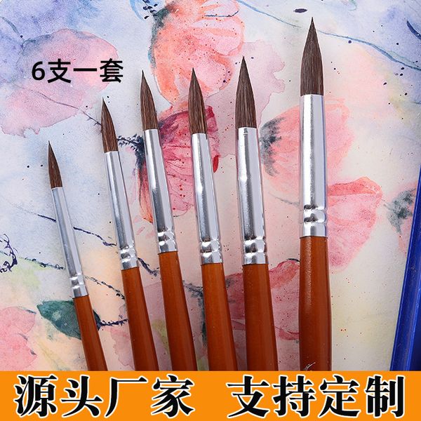 

painting pens 6 langhao sharp head set oil water color gouache acrylic painting brush, Black;red