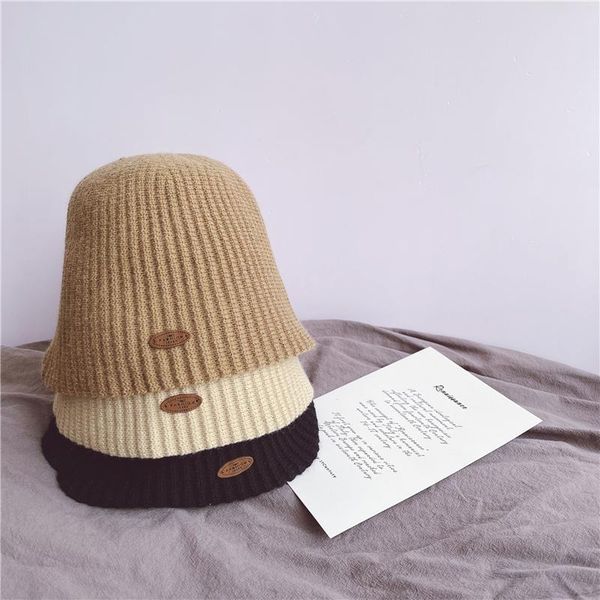 

caps & hats autumn winter japan style baby kids knitted bucket solid color outdoors children warm basin, Yellow