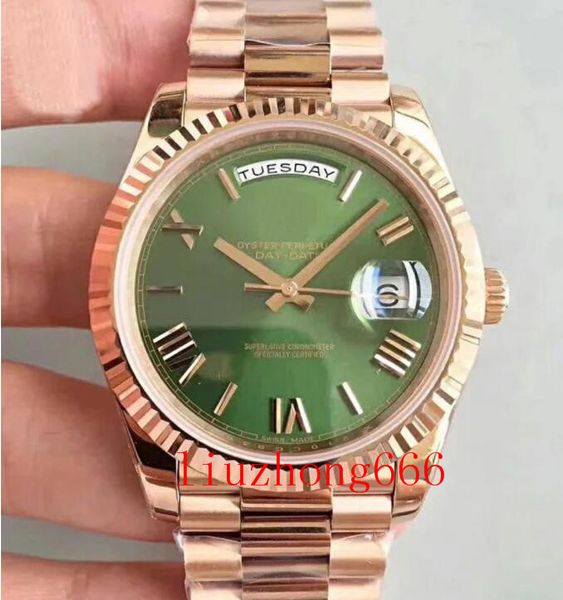 

18k rose gold steel clasp mens watch day-green face president 116-719 automatic watches, Slivery;brown
