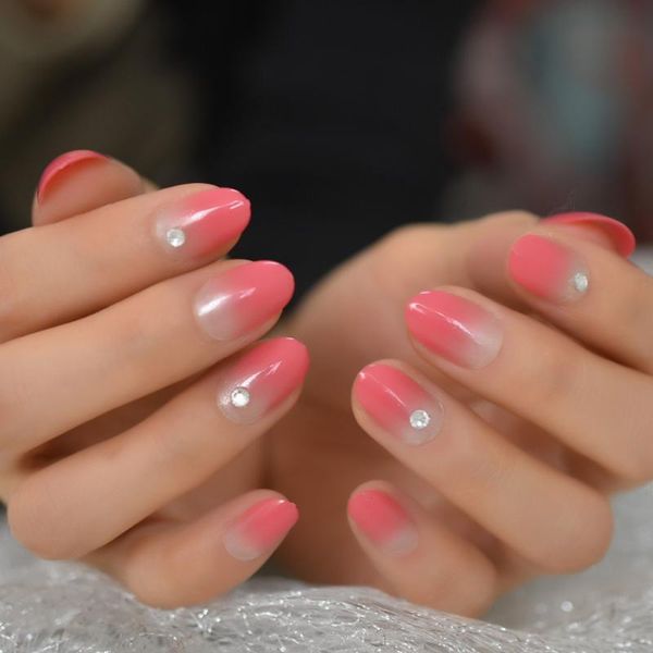 

false nails 24pcs diamond pink red fadeing mixed beautful nail art full cover fack party charming gels wholesale set, Red;gold