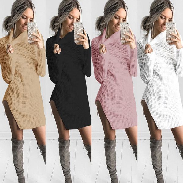 

charming dresses autumn and winter solid color split turtlene sweater, Black;gray