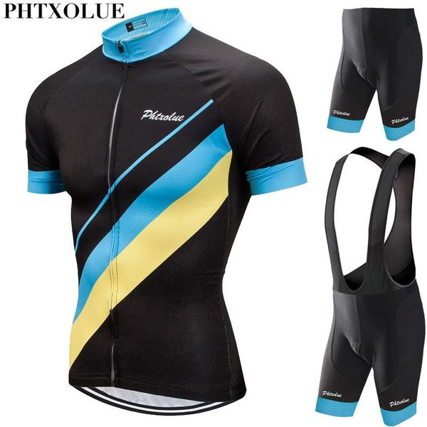 

racing sets phtxolue cycling set men clothing bike breathable anti-uv bicycle wear kit suit jersey, Black;blue