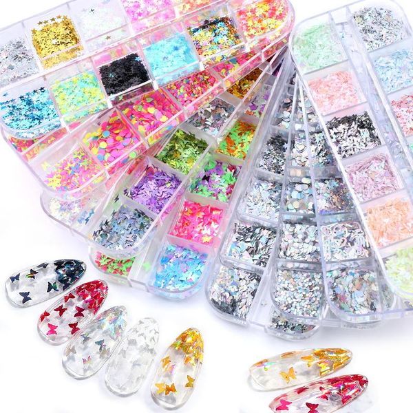 

grid nail butterfly sequins paillette aluminum irregular flakes gold pigment art decoration mirror glitter foils paper1, Silver;gold