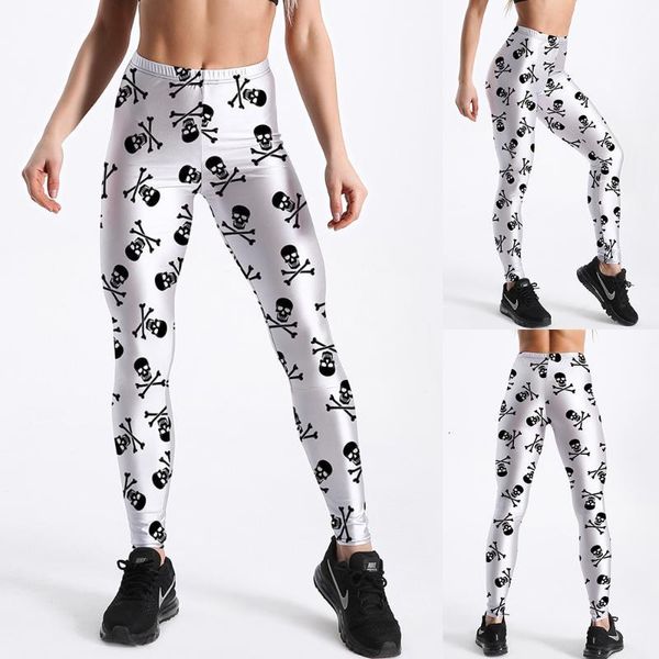 

women's pants & capris new girl pencil pant halloween skull printed elastic slim fitness workout push up women leggings h, Black;white