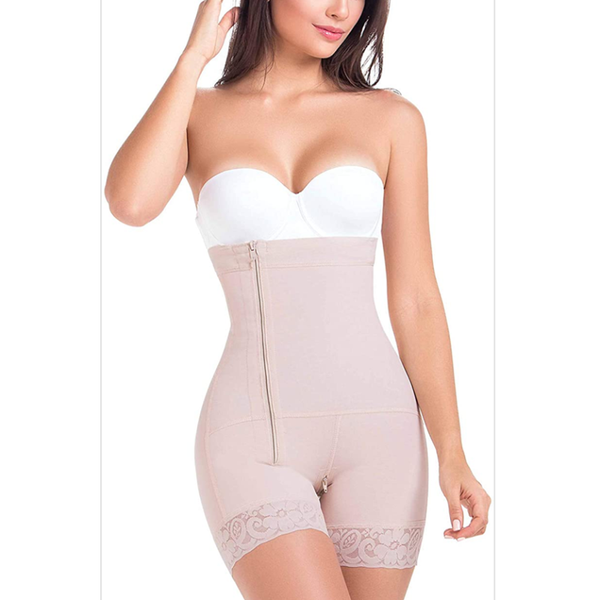 

women's shapers shapewear side zipper tummy control lace slimming shorts hip lift crotch with bodysuit bulifter, Black;white