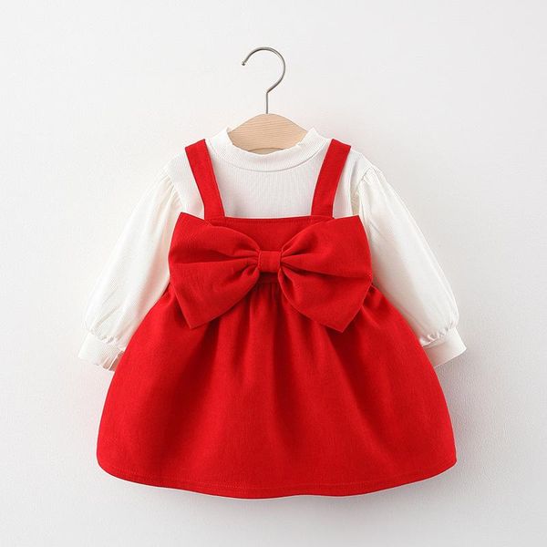

clothing sets spring 2021 baby girls bow corduroy dress and tshirt, White