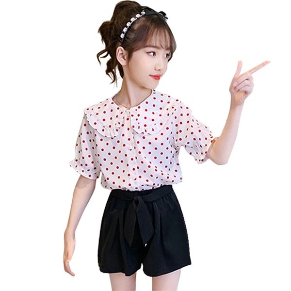 

teen girls clothing dot tshirt + short clothes for summer children girl casual children's tracksuits 6 8 10 12 14 210528, White