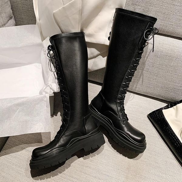 

boots riding women genuine leather party casual shoes woman platform side zipper ankle autumn winter high, Black