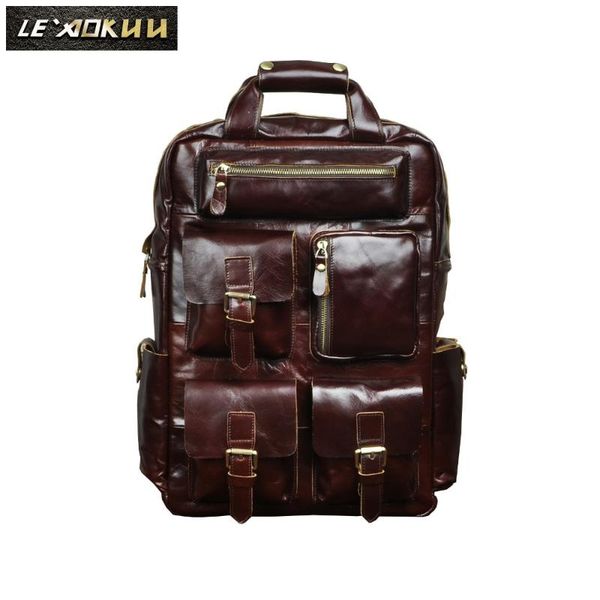 

backpack men genuine leather fashion travel university college school bag designer male coffee daypack student lap1170-c